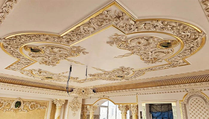 جدیدترین گچبری سقف پذیرایی و آشپزخانه
