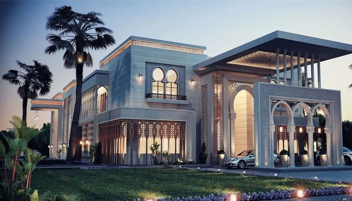 نمای ساختمان دو طبقه تراس دار