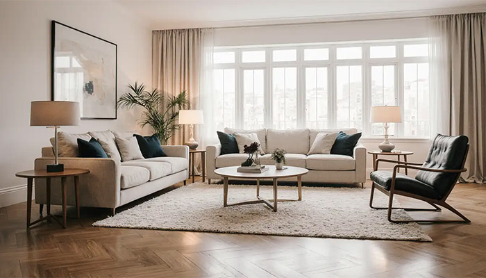 راهنمای چیدمان پذیرایی مربع